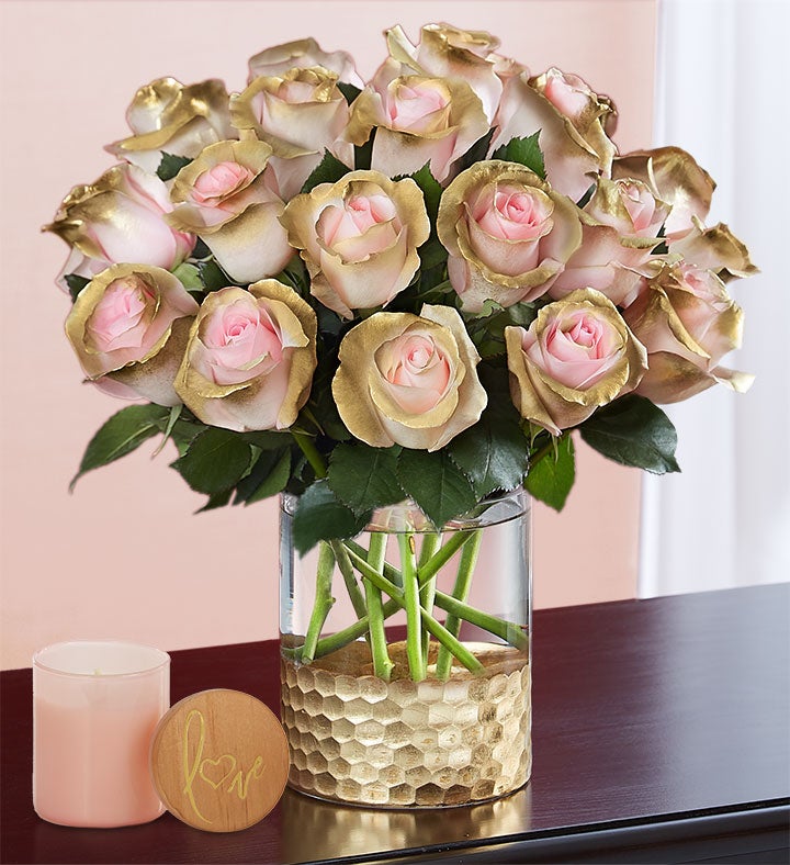 Be Mine&trade; Pink and Gold Roses